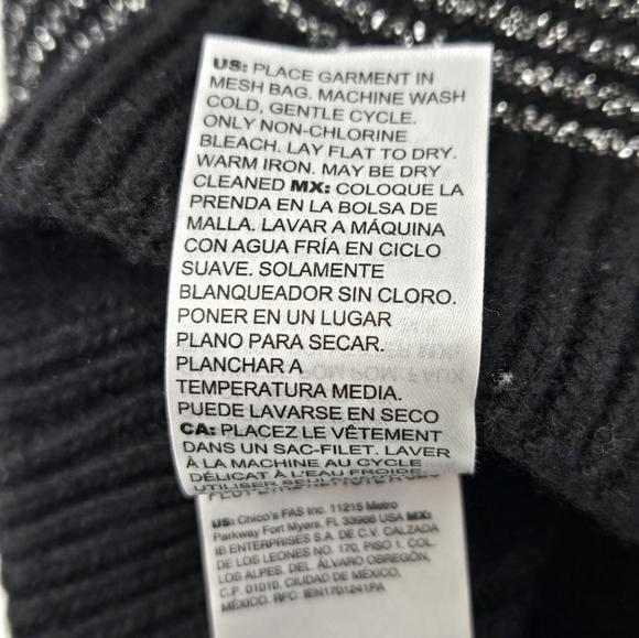 CHICO'S BLACK & METALLIC SILVER STRIPE POM POM BEANIE HAT CAP ACCESSORY WOMEN OS - Picture 9 of 12